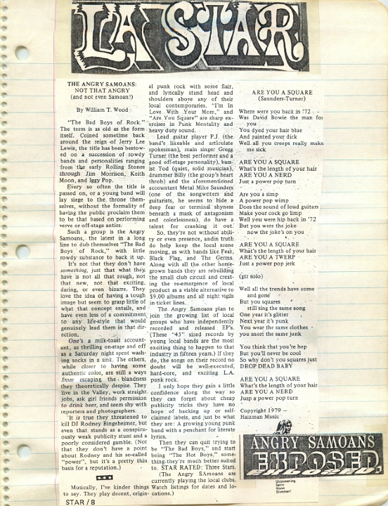 ANGRY SAMOANS Metal Mike Scrapbook 1980 – P.J. Galligan on Lead Guitar Page 03